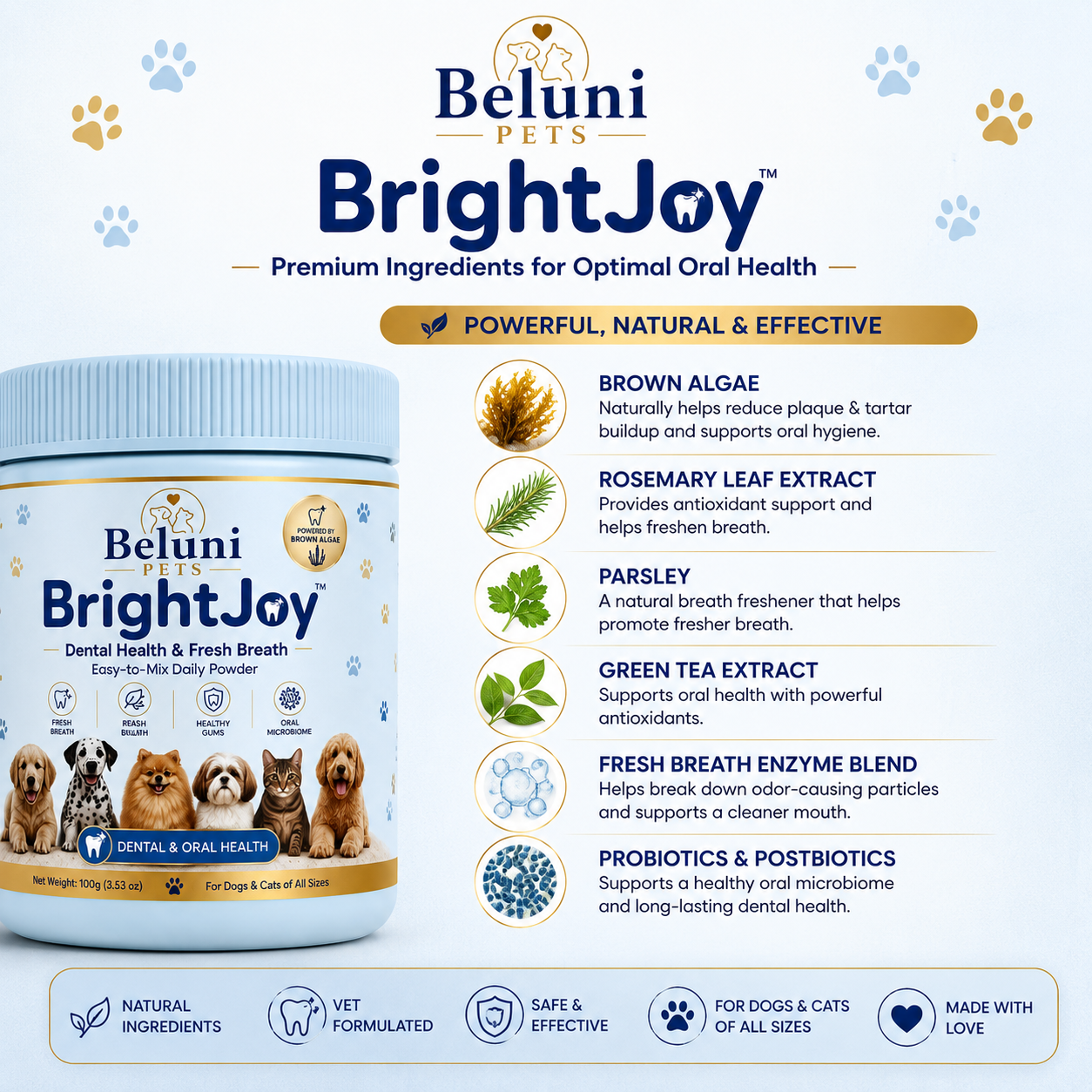 BrightJoy™ Dental Health & Fresh Breath Powder for Dogs & Cats | Beluni Pets