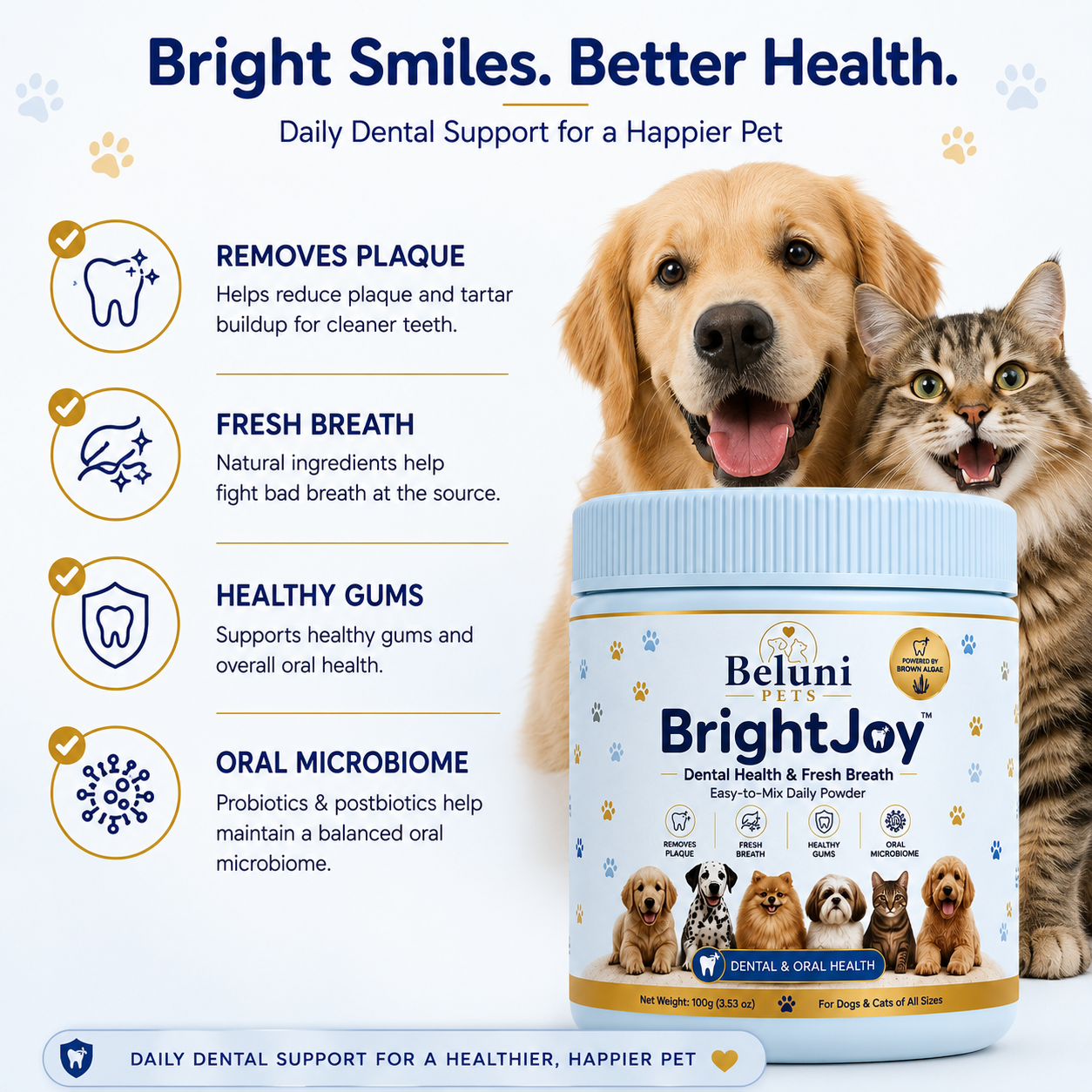 BrightJoy™ Dental Health & Fresh Breath Powder for Dogs & Cats | Beluni Pets