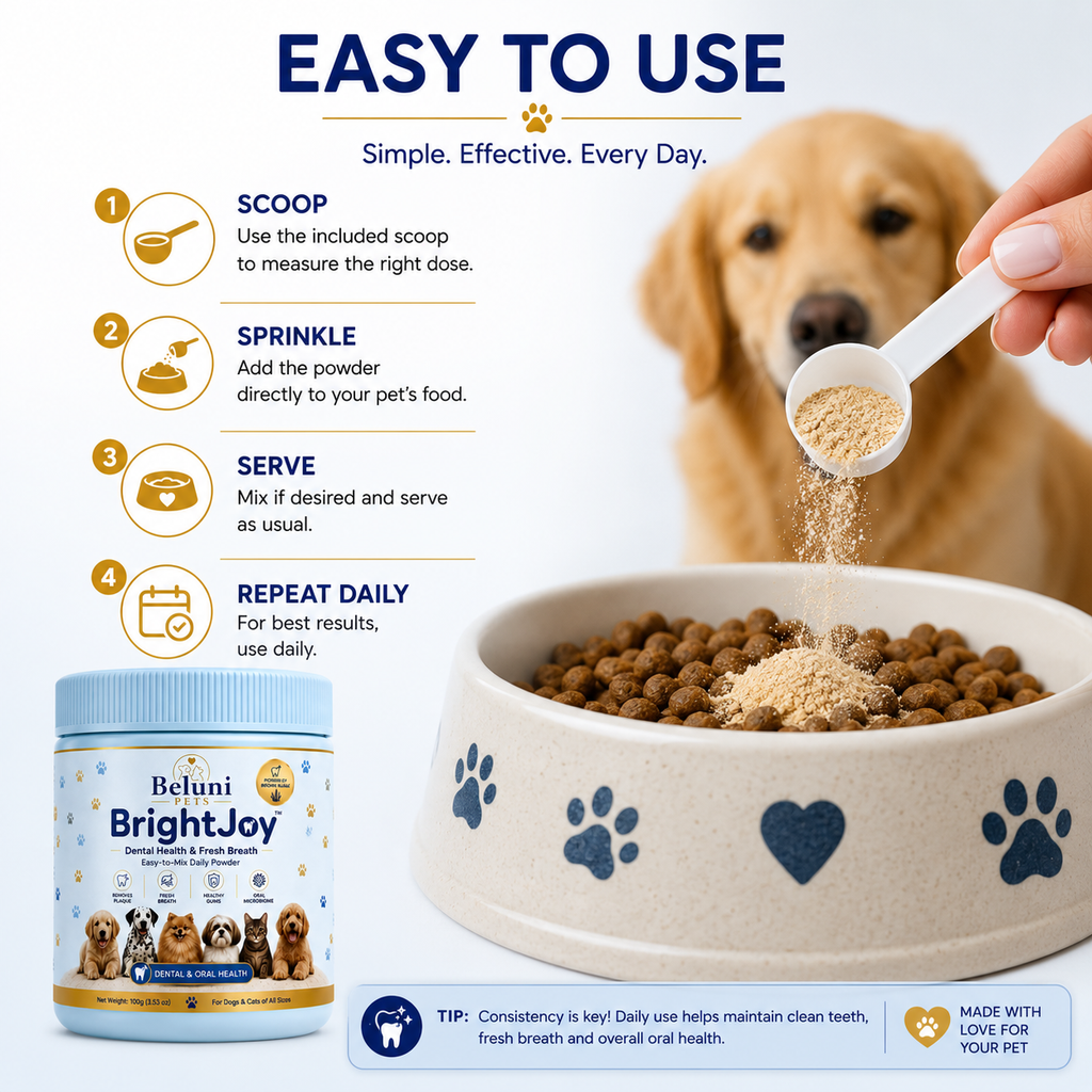 BrightJoy™ Dental Health & Fresh Breath Powder for Dogs & Cats | Beluni Pets