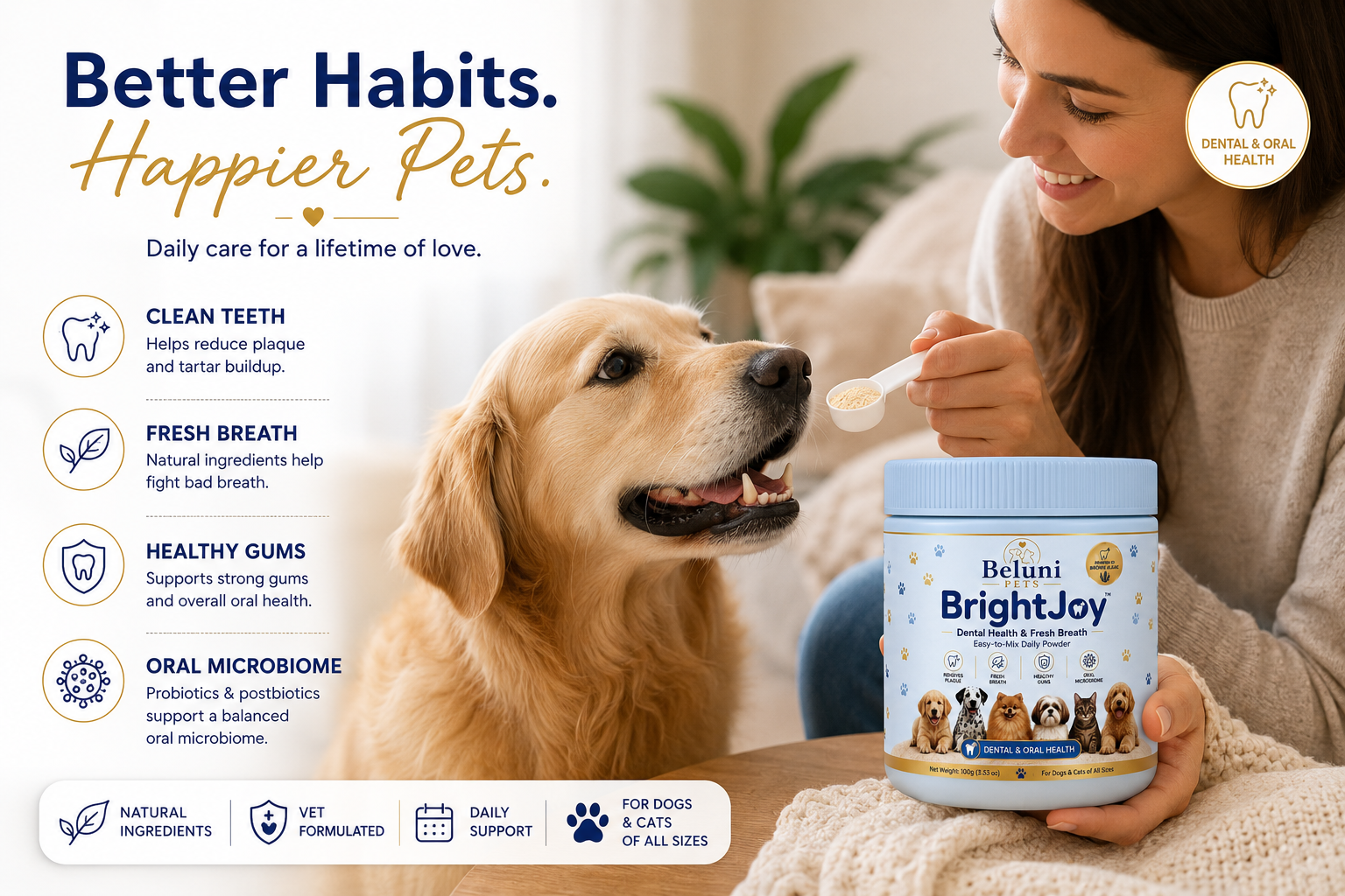 BrightJoy™ Dental Health & Fresh Breath Powder for Dogs & Cats | Beluni Pets