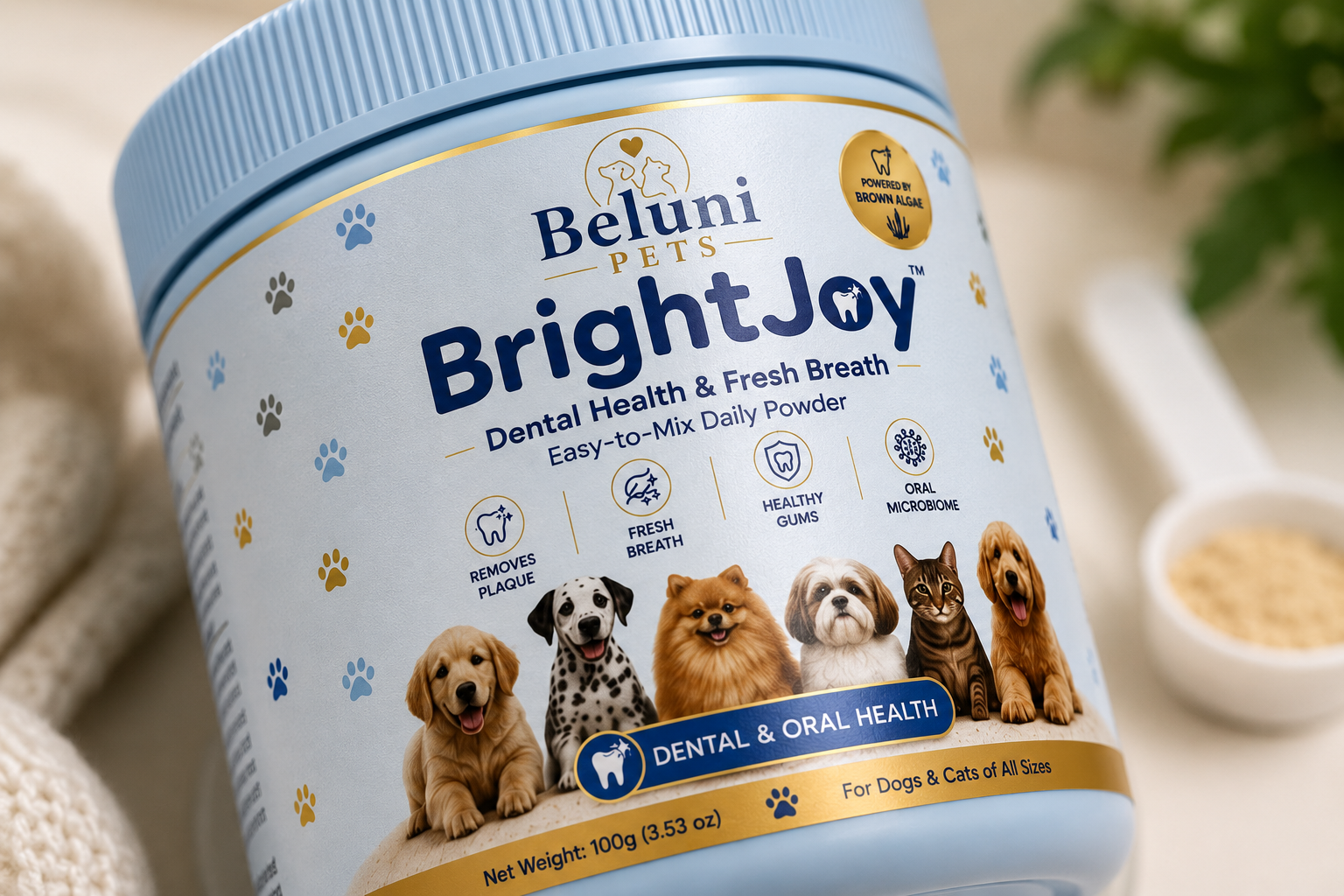 BrightJoy™ Dental Health & Fresh Breath Powder for Dogs & Cats | Beluni Pets
